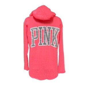 VS PINK Neon Hoodie Size XS  Oversized V-Slit Pullover Raw Edge Street Ready